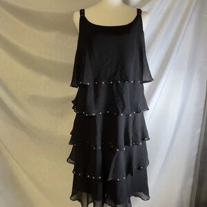 Robbie Bee Black Tiered Mini Dress with Rhinestone Accents